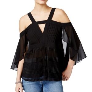 Guess Black Sheer Cold Shoulder Blouse